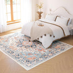 VK VK·LIVING Machine Washable Rug 4'x6' Vintage Design Washable Area Rugs with Non Slip Rugs for Living Room Bedroom Traditional Woven Carpet Stain Resistant,Home Decor Office Boho Rug, Blue&Orange