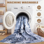 8ft Round Area Rug Living Room Rugs - 8x8 Washable Large Soft Indoor Neutral Modern Abstract Low Pile Rug Carpet for Bedroom Dining Room Farmhouse Home Office - Navy Blue