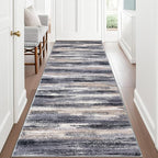 Modern Abstract Runner Rug 3x8, Grey Black Multi Washable Kitchen Runner Non-Slip Soft Hallway Rug Runner Thin Print Faux Wool Carpet for Entryway Bedroom Laundry Room Indoor Home Office Decor