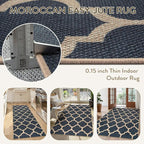 Lahome Moroccan 3x5 Outdoor Rug, Easy Jute Blue Washable Rug for Entryway Front Porch, Geometric Trellis Woven Non Slip Door Mat for Entrance, Thin Non Shedding Farmhouse Throw Rugs for Balcony