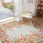 Wonnitar Fall Washable 8x10 Rug for Living Room, Soft Halloween Rug Floral Area Rug for Bedroom, Non Slip Dining Room Botanical Floor Carpet for Kids Nursery Playroom Guest Room (Orange,8'x10')