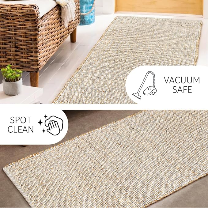 Savi Home Jute Cotton Handwoven Runner Rug 24"x72" - Natural Fiber Rustic Farmhouse Runner Rug - Vintage Boho Decor for Bedroom, Dining Room, Hallway & Office