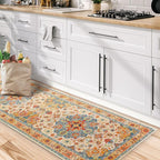 COMSLE Boho Runner Rug, 2' x 6' Washable Area Rugs for Hallway Faux Wool Small Distressed Indoor Door Mat Non-Slip Laundry Room Kitchen Carpet for Entryway Bedroom