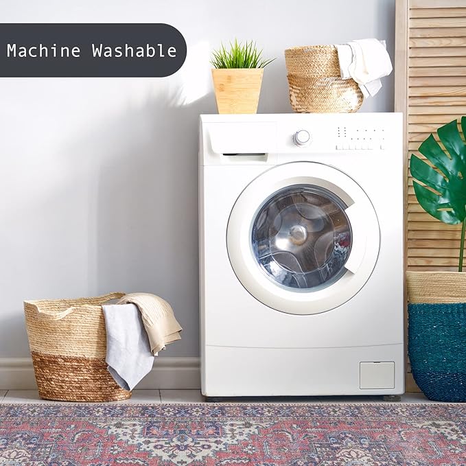 GLN Rugs Traditional Collection - Machine Washable Area Rug, Traditional Washable, Non Slip, Low Pile Chenille Rug, Living Room, Bedroom, Kitchen Rug (3' x 5' Multi Blue)