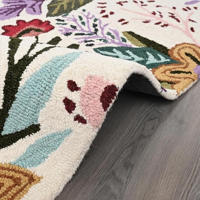 Hand-Tufted Floral Area Rug - Colorful Garden Design with Beautiful Flower Patterns - Modern Style Premium Carpet for Living Room & Bedroom or Kitchen (5' Round)