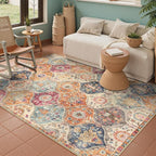 Lahome Moroccan Trellis Washable Small Area Rug, 3x5 Area Rug for Bedroom Living Room, Non-Slip Oriental Accent Throw Carpet for Kitchen Office Entryway Bathroom Office, Cream/Multi