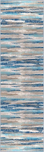 Modern Abstract Bedroom Runner Rug 2x7, Blue Washable Kitchen Runner, Non-Slip Soft Thin Faux Wool Mat for Entryway, Hallway, Laundry Room, Indoor Home Decor
