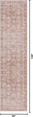 Kuden 2'6"x10 Runner Rug, Machine Washable Area Rug with Non-Slip Backing, Vintage Style, Soft, Easy Clean, Low Pile Rug for Hallway, Entryway, Kitchen, Bedroom