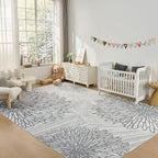 WITSHOCK 12x15 Washable Rug for Living Room,Modern Floral Distress Print Pattern Area Rugs,Stain Resistant with Non Slip Backing Carpet for Dining Room,Bedroom & Home Decor,Grey White