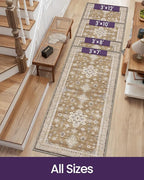 DEXI Hallway Runner Rug 3x8, Distressed Non Slip Runners Carpet, Boho Vintage Soft Thin Indoor Rug, Stain Resistant Washable Entry Mat for Entryway Kitchen Laundry Room Living Room, Light Brown