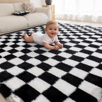 5x7 Area Rugs for Living Room Bedroom, Soft Fluffy Shaggy Bedside Rug, Indoor Floor Carpet for Kids Playroom, Dorms, Nursery Rooms, Home Decor (Black & White 5'x7')