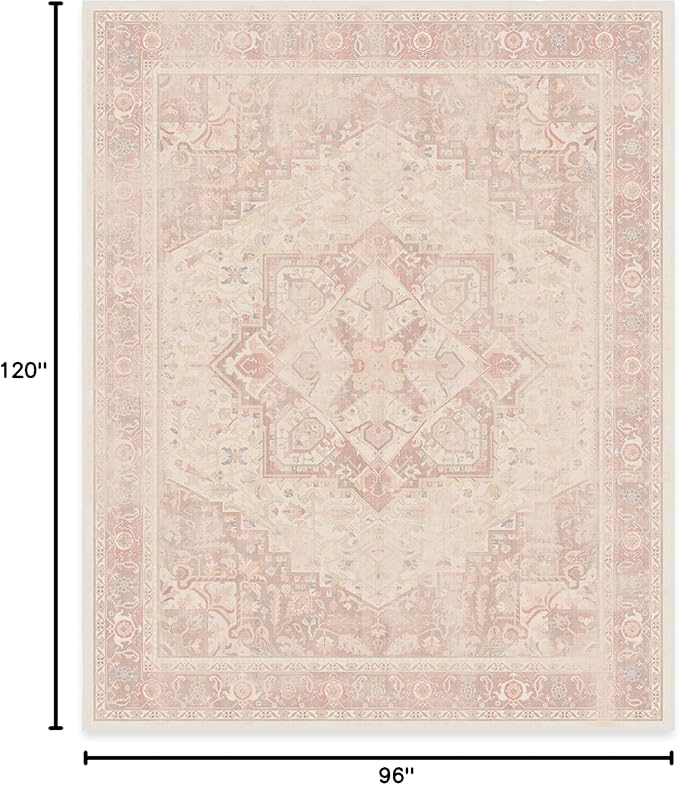 RUGGABLE Washable Area Rug – Kamran Soft Pink 8x10, Stain-Resistant, Non-Slip – Large Machine Washable Rugs for Living Room, Bedroom, Hallway, Entryway & Office–with Cushioned Pad