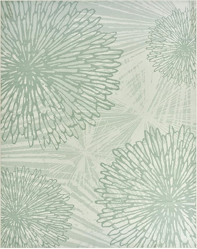 WITSHOCK 7x9 Washable Rug for Living Room,Modern Floral Distress Print Pattern Area Rugs,Stain Resistant with Non Slip Backing Carpet for Dining Room,Bedroom & Home Decor,Green/Light Green