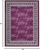 Antep Rugs Alfombras Modern Bordered 5x7 Non-Skid (Non-Slip) Low Profile Pile Rubber Backing Indoor Area Rugs (Purple, 5' x 7')