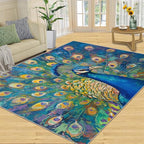 Peacock Rug Small - 4x6 Rug, Turquoise Teal Peafowl Washable Rugs for Living Room, Peafowl Decor Carpet, Modern Style Non-Slip Area Rugs for Bedroom, Aesthetics Carpet - Peafowl Home Decor & Gifts