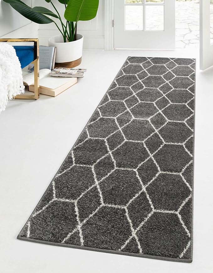 Unique Loom Trellis Frieze Collection Area Rug - Geometric (2' x 8' 8" Runner, Dark Gray/ Ivory)