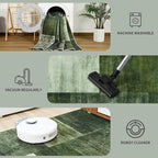 DweIke Washable Area Rugs for Living Room, 6x9 Large Bedroom Rugs, Geometric Print Non Slip Low Pile Indoor Throw Carpets for Bedroom Apartment Dining Room Home Office Hardwood Floor, Green