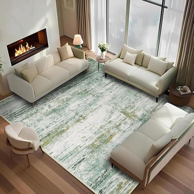 6x9 Abstract Area Rugs for Living Room, Modern Washable Indoor Rug for Bedroom, Thin Soft Large Non-Slip Carpet for Dining Room Home Office Farmhouse Decor - Abstract Army Green