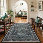 Lahome Floral Area Rugs 5x7, Soft Washable Rugs for Living Room Bedroom, Boho Non Slip Low Pile Forest Design Large Throw Carpet for Farmhouse Dining Room Office, Black