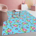Vintage Floral Area Rug Pink Roses Blue Blooms on Sky Blue Background Romantic Cottage Core Carpet for Living Room Bedroom Dining Room Kitchen Home Office Washable Non Slip Thin Mat 10x12