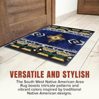 YHSF South West Native American Area Rug C318 - Easy Clean, Thick, Soft, Durable Native Tribal American Indian Inspired Rug for Bedroom/Living Room and More - Navy Blue, 3 Feet x 4 Feet 7 Inches