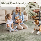 5x7 Area Rugs for Living Room Non Slip Machine Washable Rug Distressed Abstract Soft Indoor Carpet Neutral Boho Rug for Bedroom Dining Room Playroom Office, Green