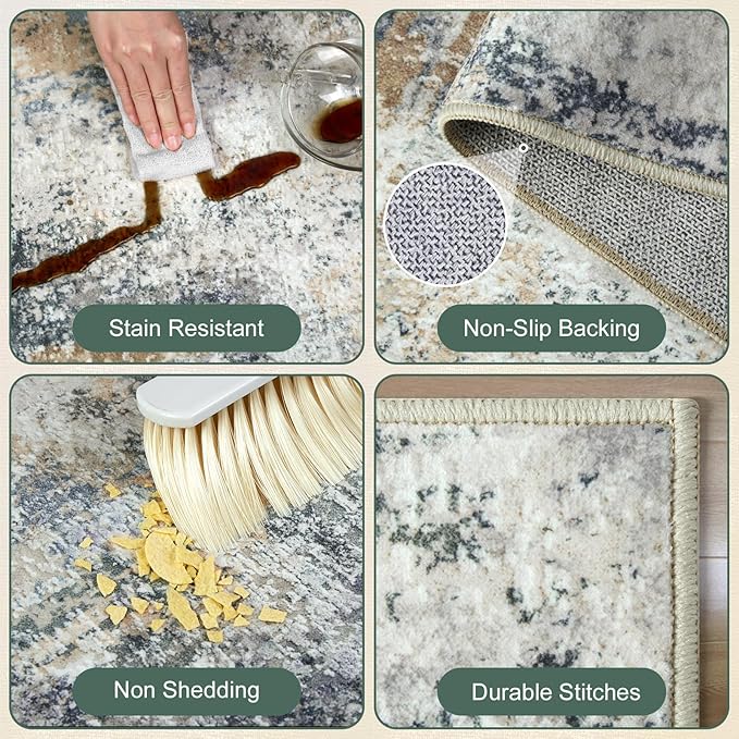 Area Rug for Living Room 10x14 - Extra Large Washable Neutral Modern Abstract Rugs, Soft Carpet with Non Slip Backing for Under Dining Room Table, Bedroom, Home, Office, Dorm - Green Yellow