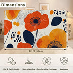 Boho Orange Flowers Autumn Carpet for Living Room, 5x7 Non-Slip Washable Low Pile Abstract Design Rug, Space Saving Area Rug for Bedroom, Dining Room