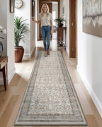LUMI Washable Kitchen Rug, 23x84 Non-Slip Indoor Hallway Runner, Soft Low Pile Vintage Distressed Area Rugs for Laundry, Bedroom, Celadon
