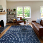 Lahome Moroccan Blue Rugs for Living Room Washable Rugs 8x10 Non-Slip Ultra-Thin Extra Large Area Rug Throw Stain Resistant Rug for Dining Room Table, Geometric Print Modren Rug for Bedroom Office
