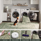 jinchan Green Floral 3x5 Area Rugs for Entryway - Machine Washable Vintage Distressed Design Low-Pile Soft Non-Shedding Carpet for Kitchen Bedroom Entrance Laundry Living Room (3x5ft,Dark Green)