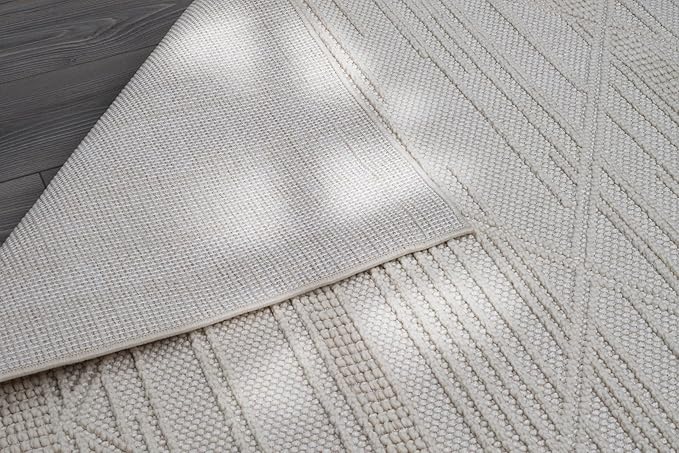 CAMILSON Micro Loop Rug 8x10 Modern Luxury Geometric Pattern Area Rugs Soft High and Low Pile Stain Resistant Easy-Cleaning Non-Shedding for Living Room Office Indoor Carpet (8 x 10 / White)