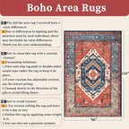 SERISSA Washable Rugs 8x10 Area Rugs, Large Non-Slip Boho Living Room Rust Rug, Ultra Soft Vintage Print Distressed Oriental Tribal Farmhouse Carpet for Dining Room Bedroom Dorm Office Home Decor