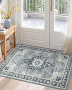 DEXI Area Rugs for Entryway 2'8"x4', Washable Low Pile Vintage Traditional Entry Rug Non Slip, Indoor Door Mat for Bedroom Kitchen Entrance Hallway, Blue Grey