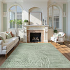 LIVEBOX Machine Washable Modern Abstract 6x9 Area Rug, Non Slip Large Bedroom Living Room Nursery Girl Rug Minimalist Wave Striped Neutral Boys Rug, Carpet for Dining Room Playroom(Sage Green,6'x9')