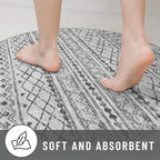 KUTA Washable Circle Rug 3Ft Grey Moroccan Washable Round Area Rugs Boho Foyer Kitchen Carpet, Non-Slip Soft Distressed Geometric Entryway Mat Low-Pile Throw for Hallway Bedroom Nursery Dorm