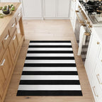 Striped Outdoor Rug 3'x5', Cotton Hand Woven Front Door Mat,Washable Reversible Outside Porch Rug, Foldable Layered Doormat for Entryway/Home Entrance/Farmhouse(Black and White)
