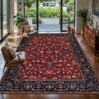 Tangsoo 5x7 Washable Rug, Floral Vintage Large Area Rugs for Living Room, Indoor Non Slip Print Floor Carpet, Soft Low Pile Machine Washable Rug for Bedroom Dining Room Dorm Home Decor Red