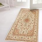 COMSLE Boho Area Rug, 2' x 4' Machine Washable Rugs for Entryway Faux Wool Small Rugs Distressed Throw Rug Non-Slip Floor Carpet for Indoor Bedroom Kitchen Living Room Cream/Beige-2