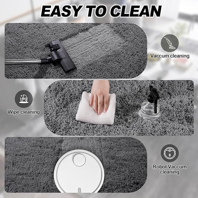 Dark Gray Fluffy Rug Plush Carpet for Bedroom Dorm, Non-Slip High Pile Rug, Shag Rug for Playroom Nursery Home Office Decor 9X12 Ft