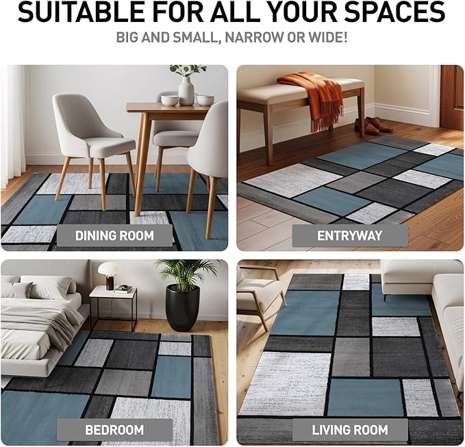 Rugshop Contemporary Modern Boxes for Home Office,Living Room,Bedroom,Kitchen Non Shedding Area Rug 6' 6" X 9' Blue/Gray