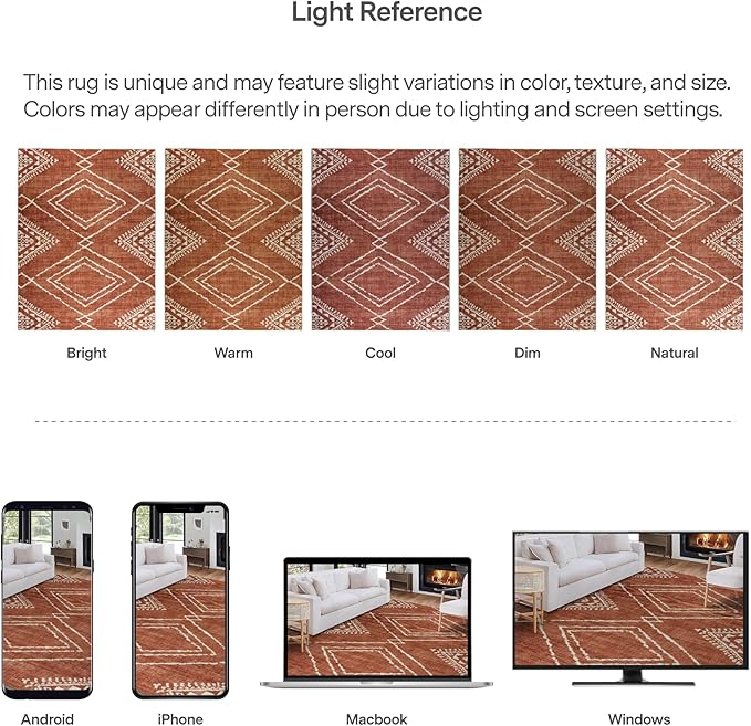 ReaLife Rugs Machine Washable Area Rug - Living Room Bedroom Bathroom Kitchen Entryway Office - Padded Low Pile Stain Resistant Premium - Moroccan Diamond Tribal - Jax - Orange 5' x 7'
