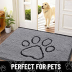 Smiry Dog Door Mat for Muddy Paws, Absorbent Dirt Trapper Non Slip Quick Dry Washable Chenille Mat for Mud Dogs, Entry Rug for Indoor and Outdoor (40x32 Inches, Grey and Black)