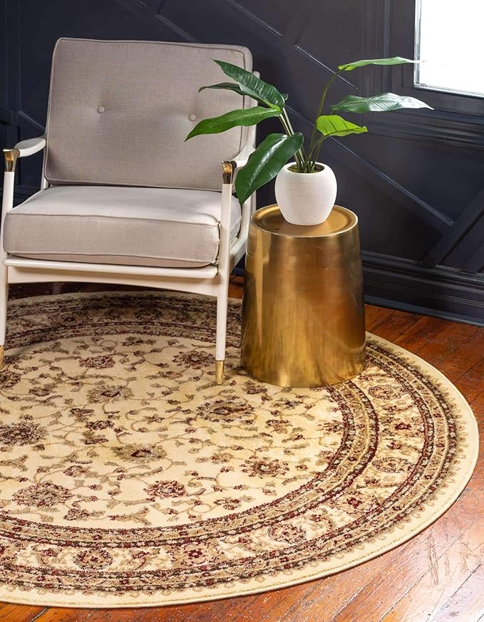 Unique Loom Voyage Collection Traditional Oriental Classic Area Rug (3' 3 x 3' 3 Round, Ivory/Gold)