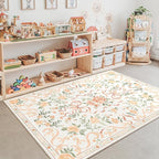 Orange Rug Bow Floral Rug 3x5, Washable Boho Area Rugs Non Slip Low Pile Carpet for Girls Room Bedroom, Bedside, Kitchen, Entryway, Kids Room, Soft Ultra-Thin Indoor Elegant Rugs