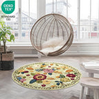 4ft Round Machine Washable Area Rug for Living Room, Green Vintage Boho Floral Rug Large Non-Slip Low Pile Soft Faux Wool Carpet, Kids and Pets Friendly for Bedroom Nursery Farmhouse Home Decor Rug