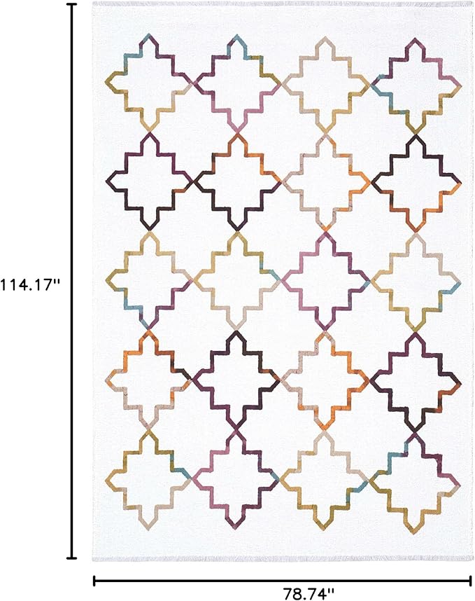 Alfa Rich 7x10 Moroccan White Washable Area Rugs for Living Room Bedroom Kitchen Decor Cotton Rug