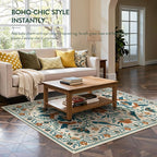 Moynesa Bedroom Rug 5x7, Washable Modern Bohemian Area Rugs for Living Room Dining Room, Farmhouse Floral Bird Print Pattern Carpet, Retro Home Decor Open Floor Areas Non-Slip Protection