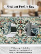 Lahome Bohemian Floral Medallion Round Rug - 3Ft Small Bedroom Round Area Rug Soft Bathroom Circle Mat, Teal Vintage Non Slip Machine Washable Entryway Carpet for Nursery Kitchen Family Room