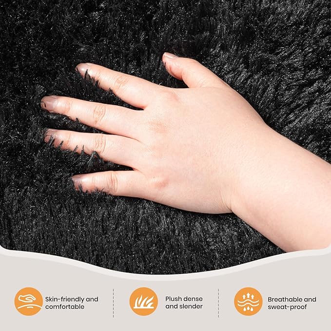 Zentavio Area Rugs for Living Room Small Carpet for Bedroom Black 3x5 Bedside Washable Soft Fluffy Shag Aesthetic Plush High Pile Throw Rug for Nursery Kids Room Dorm Room